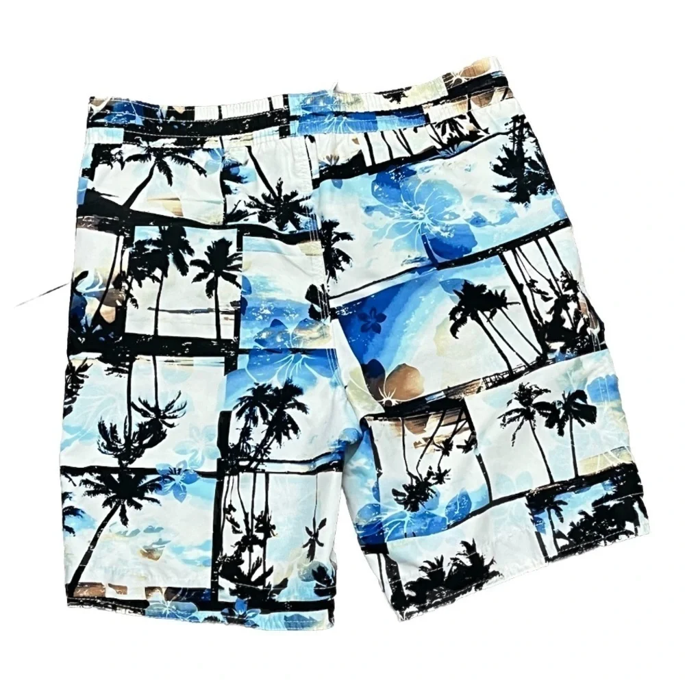 Lanesboro Sport Men’s Palm Tree Swim Trunks Size S Tie Waist Mesh Lining Beach